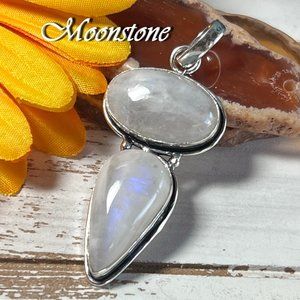 Moonstone Pendant Handmade Lovely Gemstone Crystal 925 Silver Bohemian Ethnic